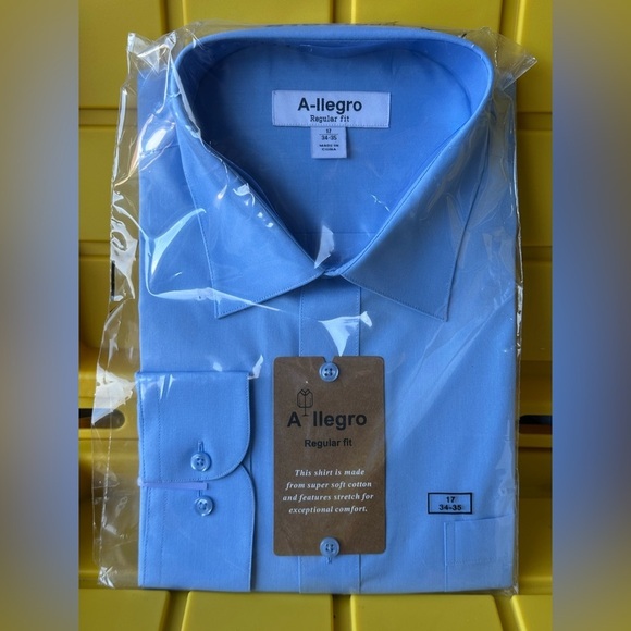 A-llegro Other - A-llegro Men's Dress Shirt Blue Regular Fit Convertible Cuff Sizes 17 - 34/35